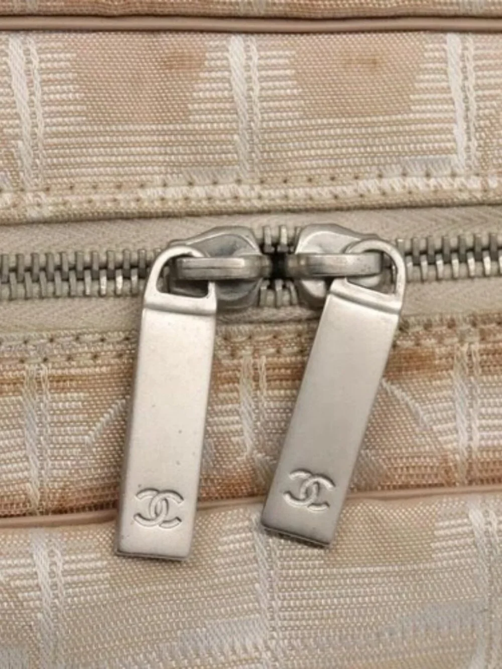 CHANEL New Travel line Hand Bag Nylon Beige CC Auth ti2897